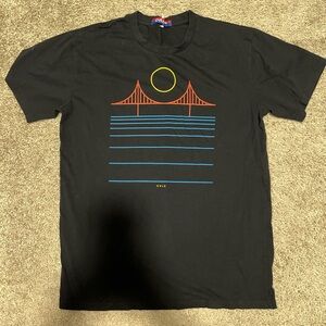 Black T-Shirt with Bridge and Sun Design